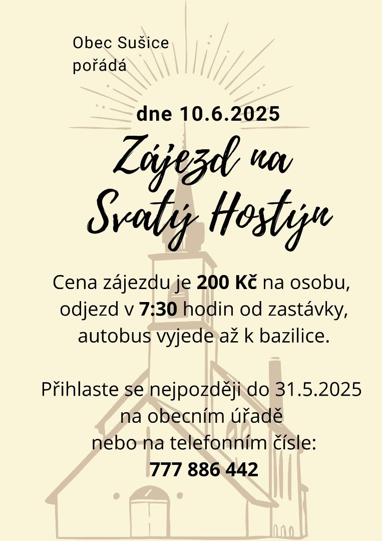 Obec Sušice pořádá zájezd na Svatý Hostýn 10.6.2025