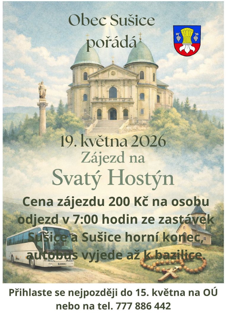 Obec Sušice pořádá zájezd na sv. Hostýn dne 19.5.2026