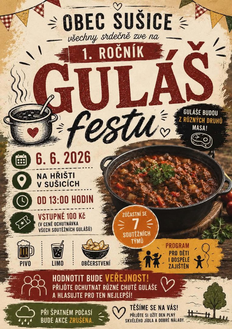 Obec Sušice zve na 1. ročník Guláš festu