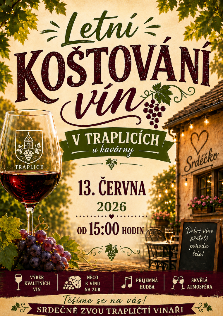 Trapličtí vinaři zvou na letní koštování vína v sobotu 13.6.2026