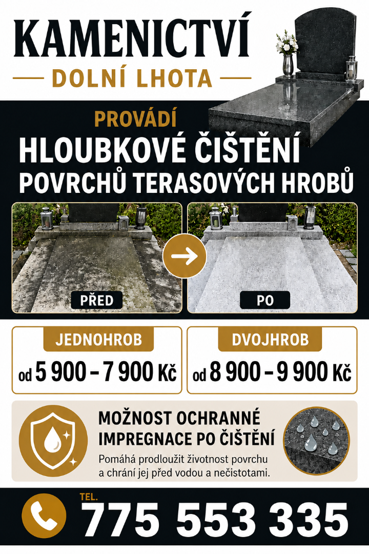Kamenictví Dolní Lhota nabízí hloubkové čištění terasových hrobů, které pomůže odstranit dlouholeté nečistoty a navrátit povrchu čistý vzhled.